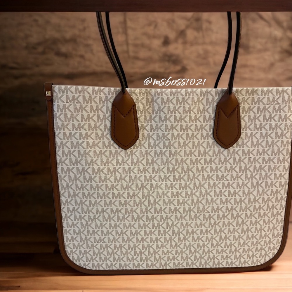 Michael Kors Center Stripe Hiedi Large Tote Dahlia Multi+Wallet - Picture 4 of 12